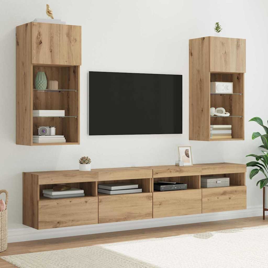 Wall-mounted TV Cabinet with LED Artisan Oak 40.5 x 30 x 90 cm
