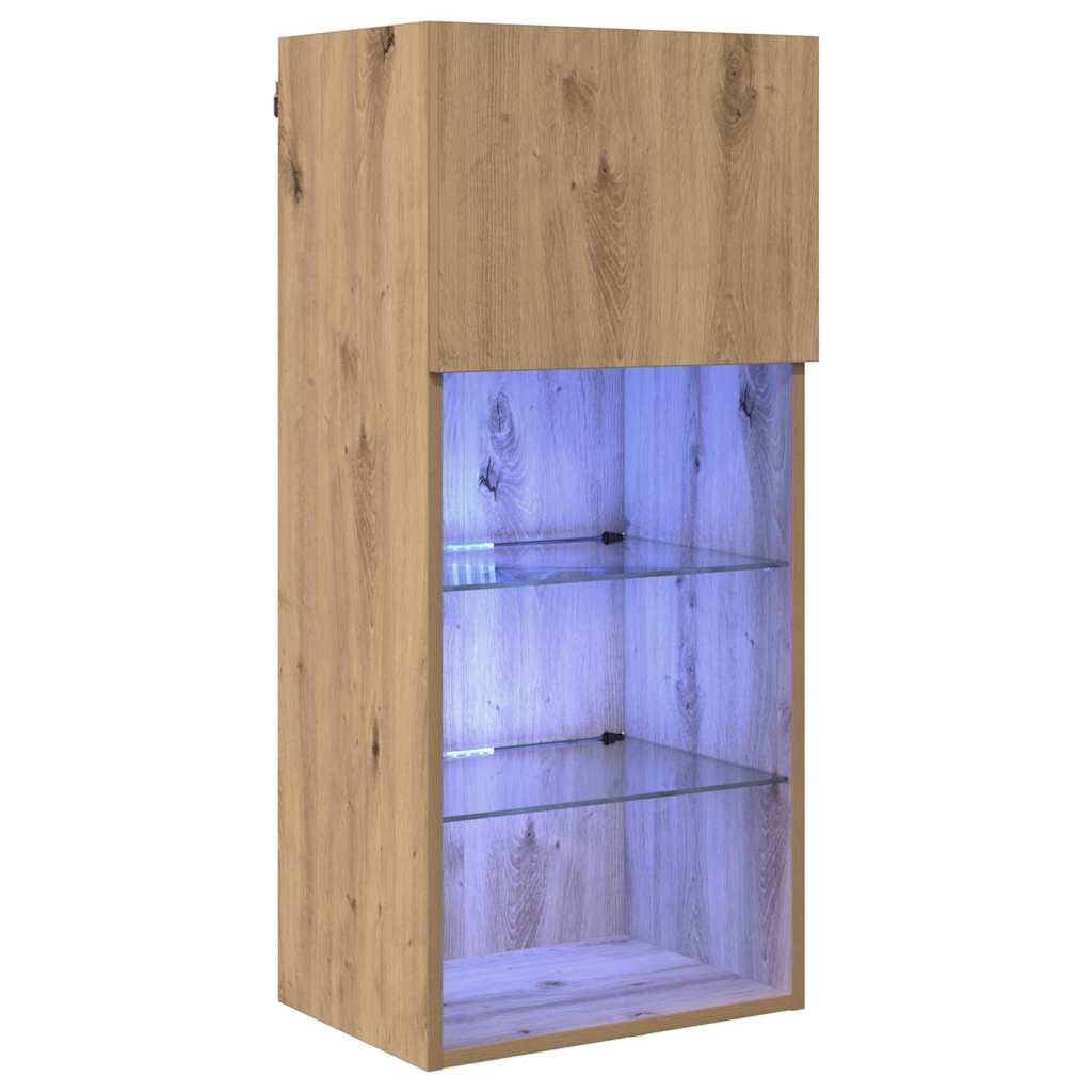 Wall-mounted TV Cabinet with LED Artisan Oak 40.5 x 30 x 90 cm