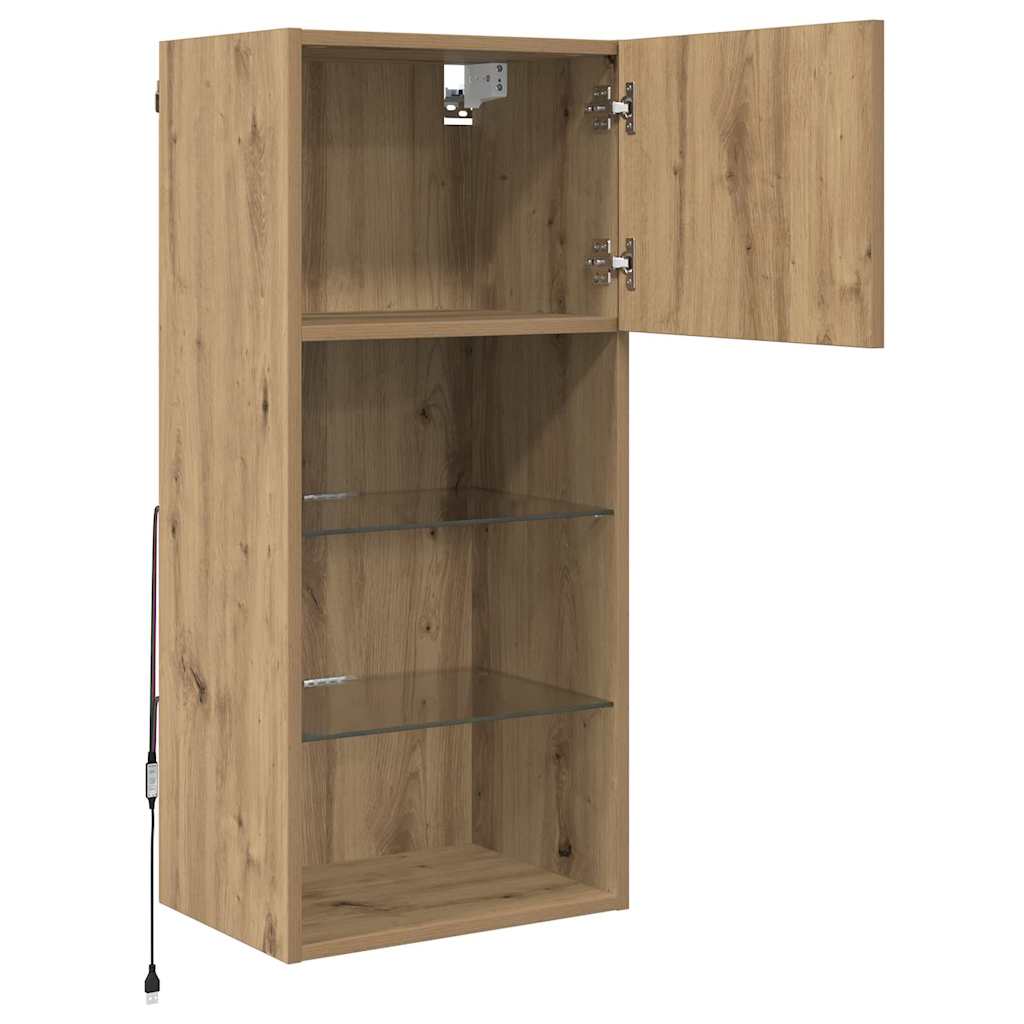 Wall-mounted TV Cabinet with LED Artisan Oak 40.5 x 30 x 90 cm