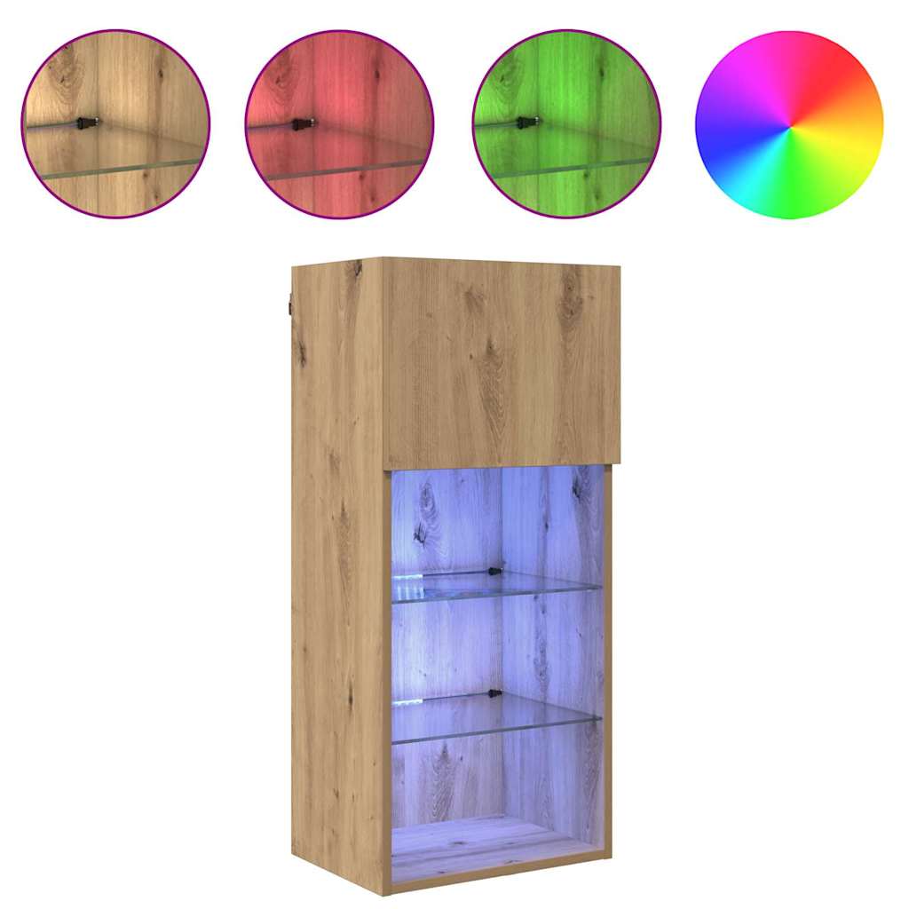 Wall-mounted TV Cabinet with LED Artisan Oak 40.5 x 30 x 90 cm