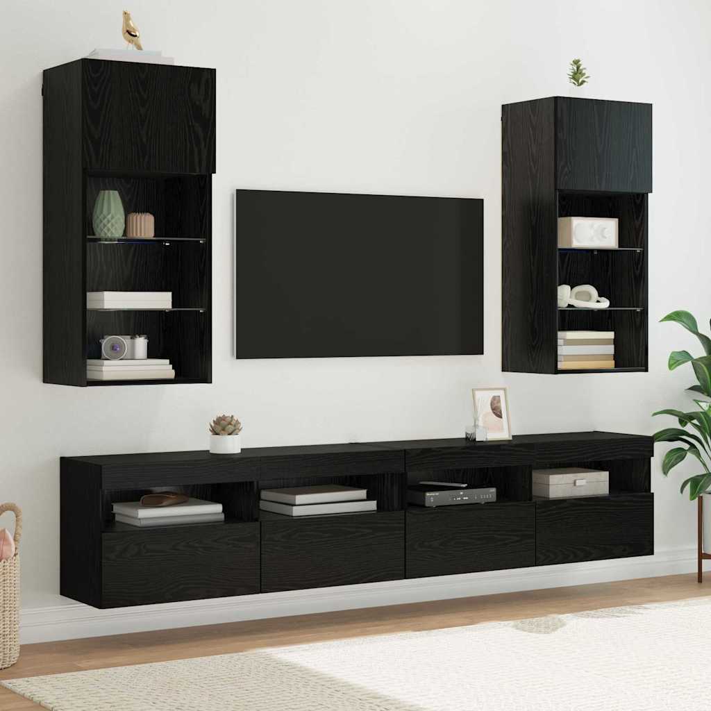 Wall-mounted TV Cabinet with LED Black Oak 40.5 x 30 x 90 cm