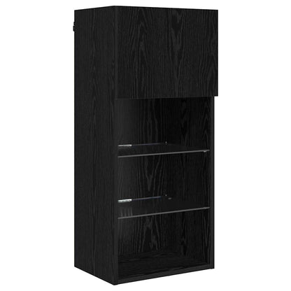 Wall-mounted TV Cabinet with LED Black Oak 40.5 x 30 x 90 cm