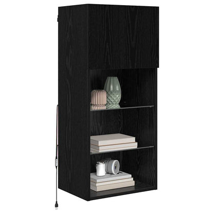 Wall-mounted TV Cabinet with LED Black Oak 40.5 x 30 x 90 cm