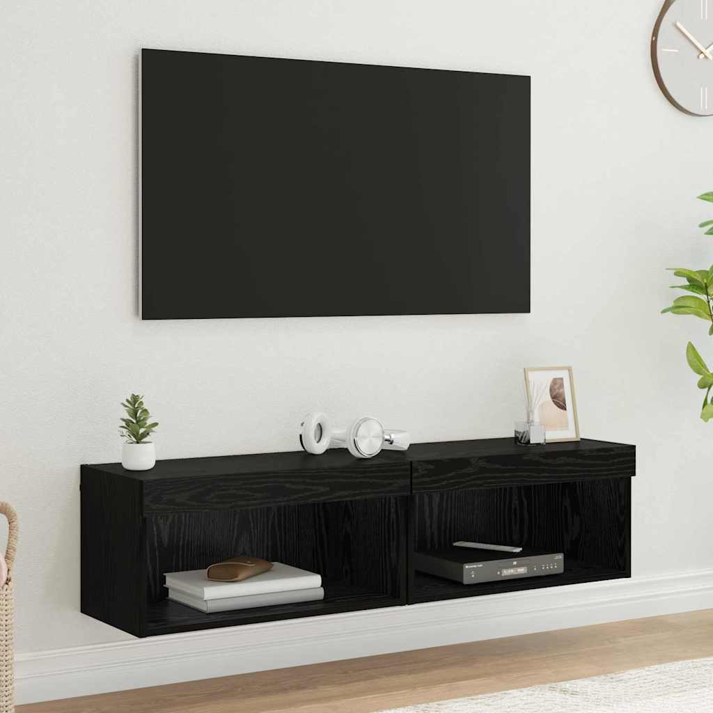 TV Cabinet Set 2 pcs Black Oak 60 x 30 x 30 cm Engineered Wood