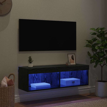 TV Wall Cabinet Black Oak 100 x 30 x 30 cm Engineered Wood