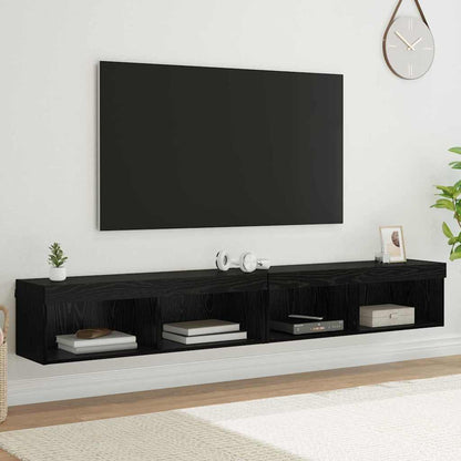 TV Cabinet Set with LED Wall-mounted Black Oak Engineered Wood
