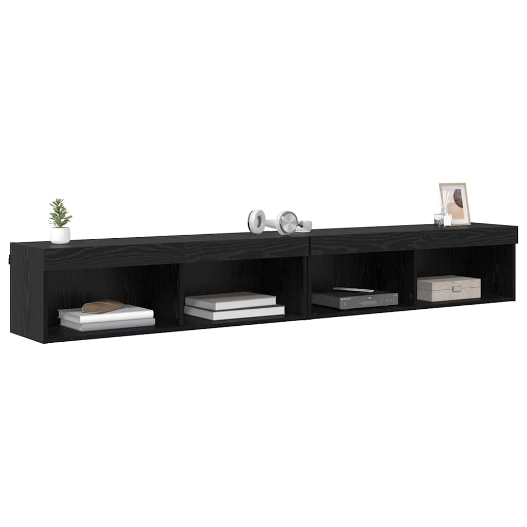 TV Cabinet Set with LED Wall-mounted Black Oak Engineered Wood