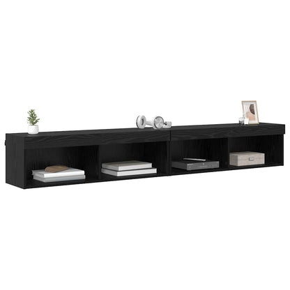 TV Cabinet Set with LED Wall-mounted Black Oak Engineered Wood