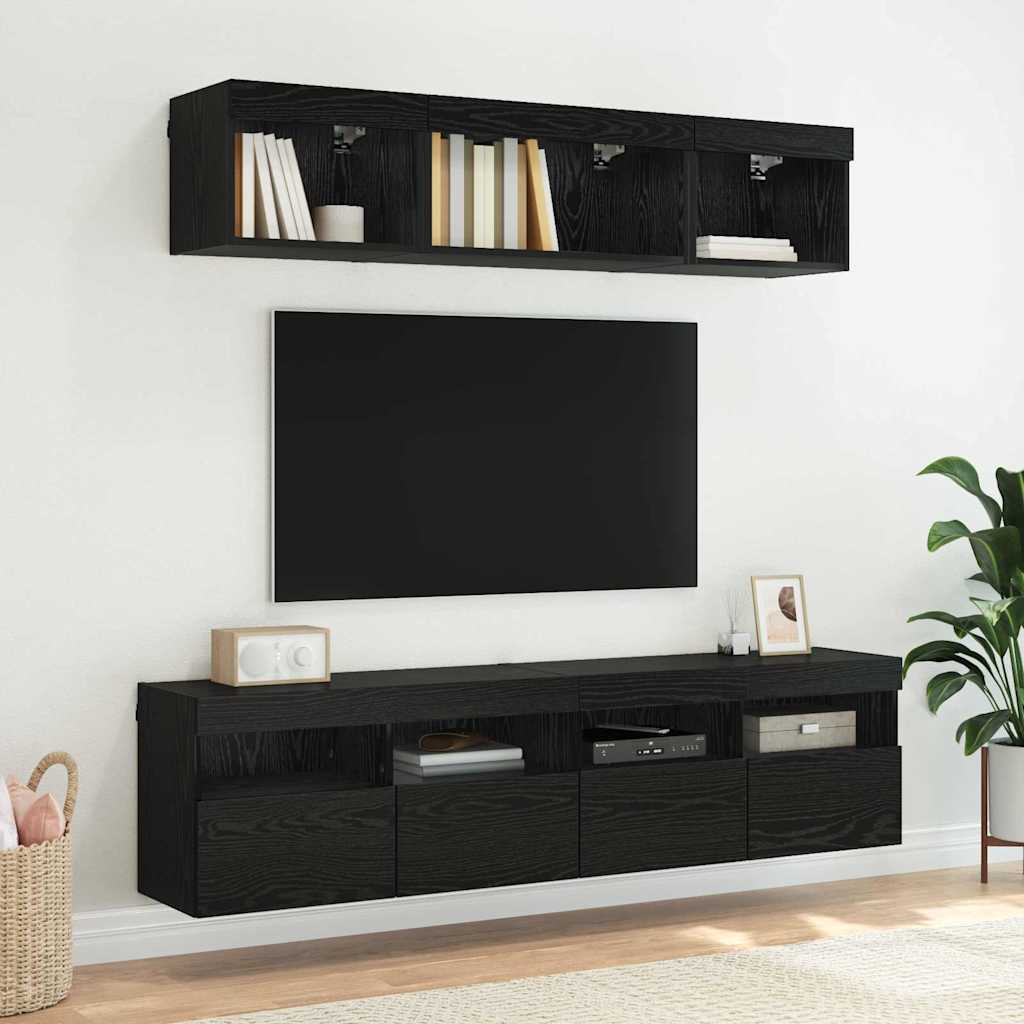 TV Wall Cabinet Black Oak 80 x 30 x 40 cm Engineered Wood