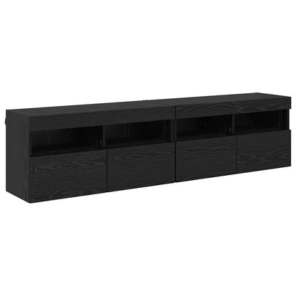 TV Wall Cabinets with LED 2 pcs Black Oak 80 x 30 x 40 cm