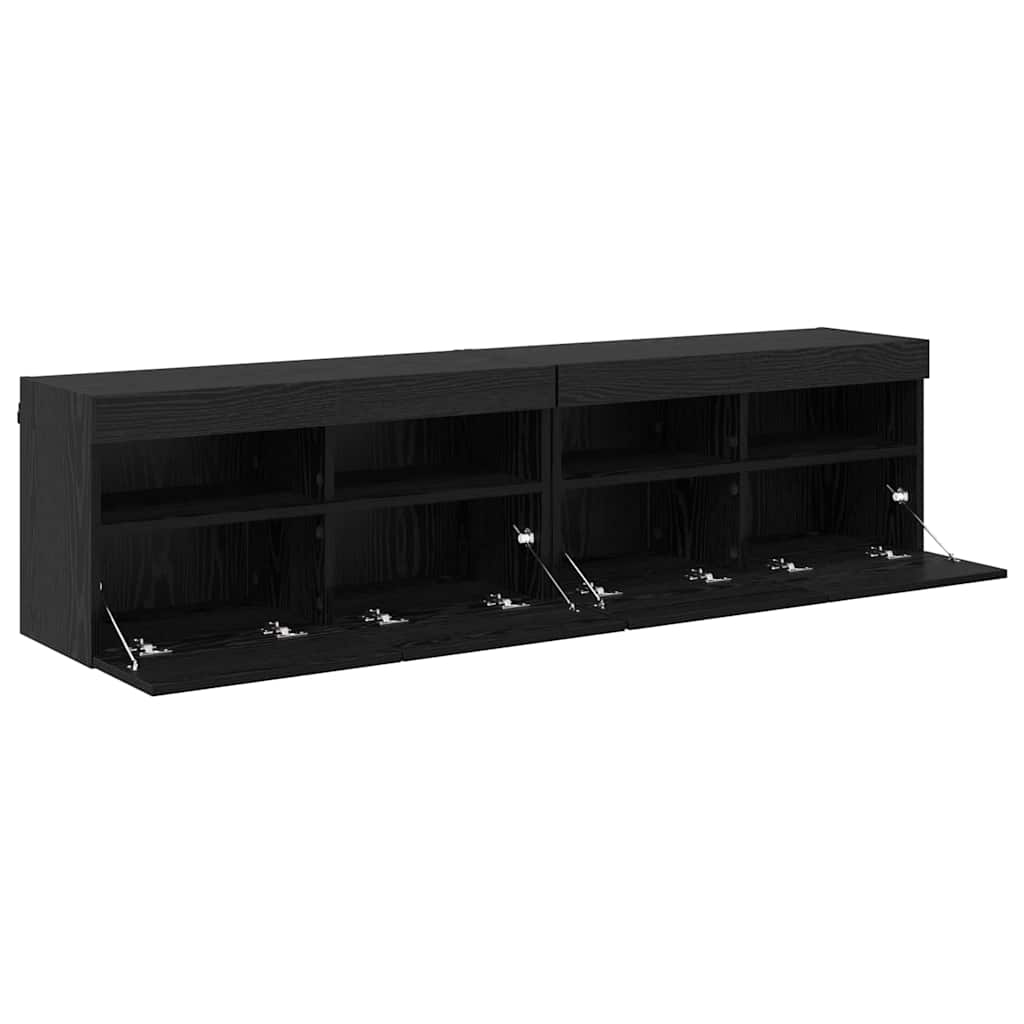 TV Wall Cabinets with LED 2 pcs Black Oak 80 x 30 x 40 cm