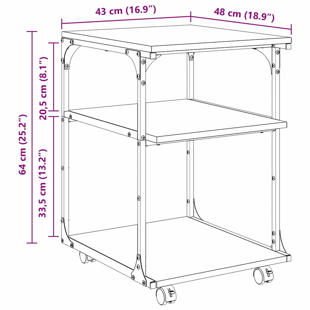 Printer Stand Black Oak 43 x 48 x 64 cm Engineered Wood