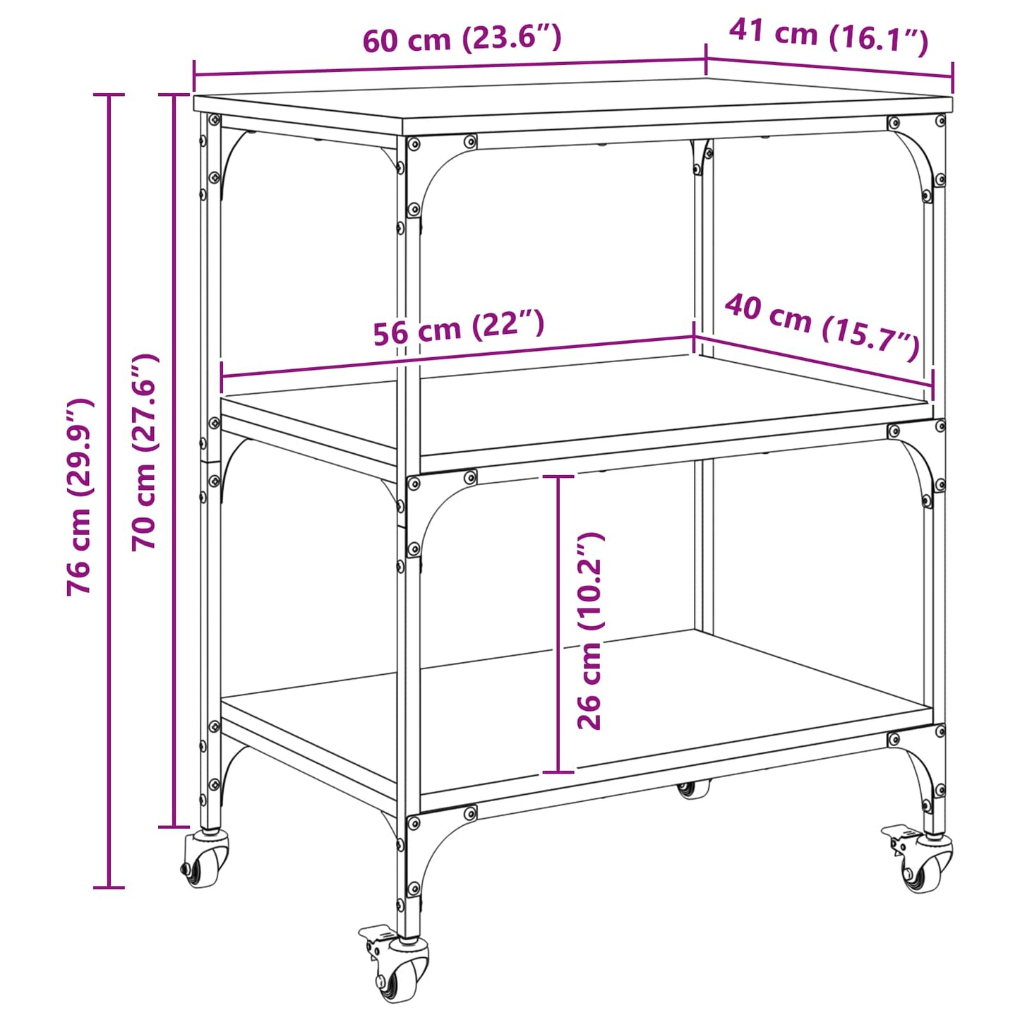 Kitchen Trolley Sonoma Oak 60 x 41 x 76 cm Engineered Wood