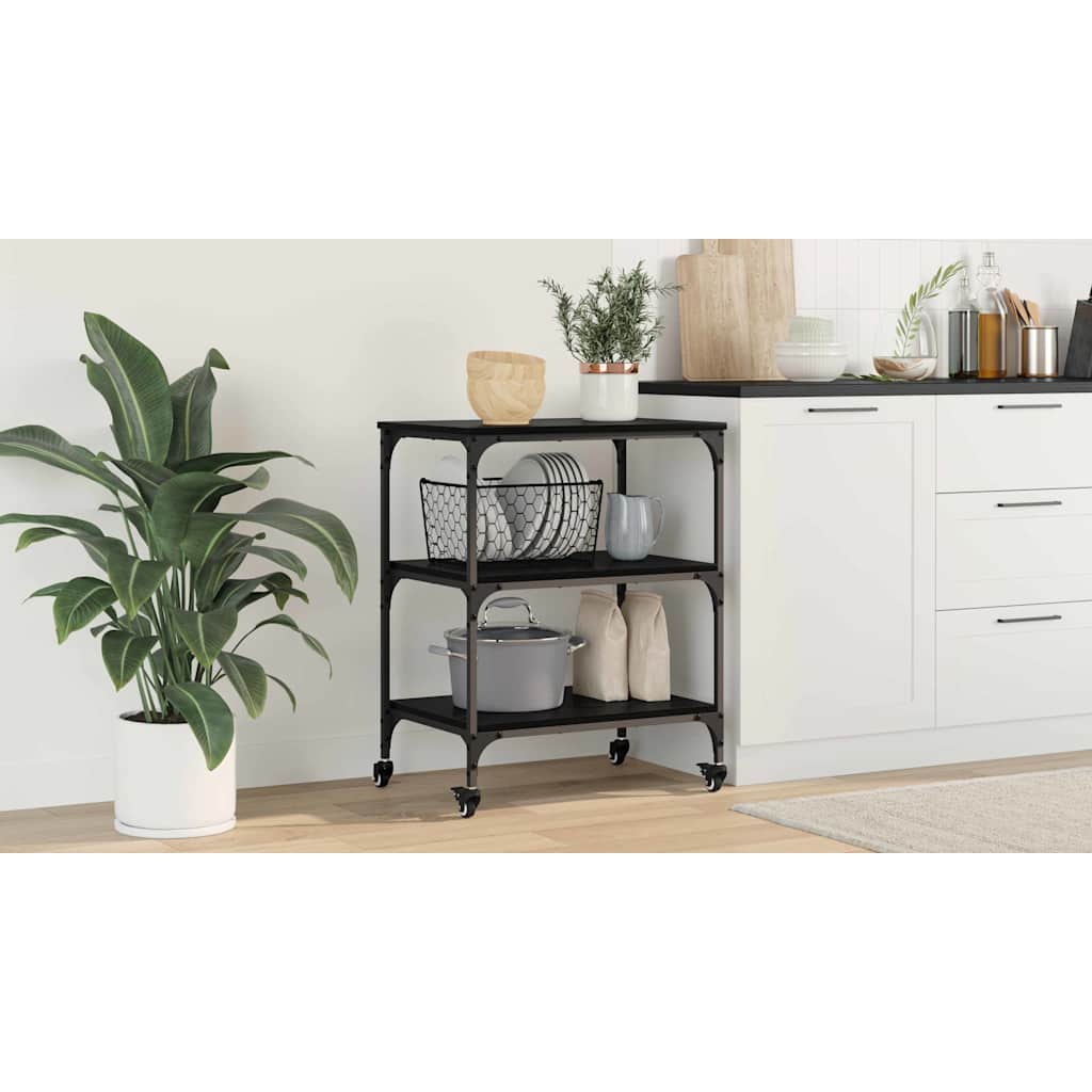 Kitchen Trolley Black Oak 60 x 41 x 76 cm Engineered Wood