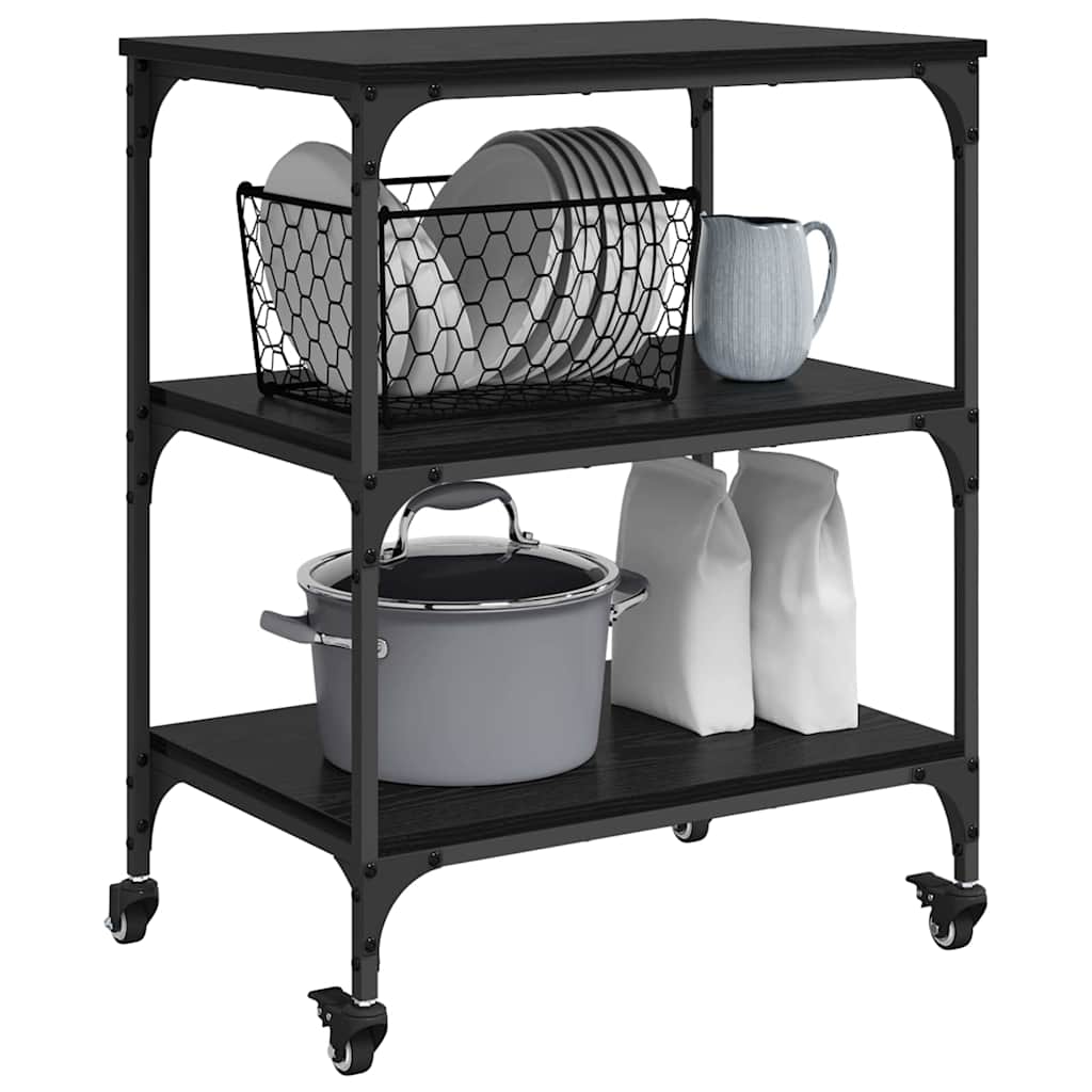 Kitchen Trolley Black Oak 60 x 41 x 76 cm Engineered Wood