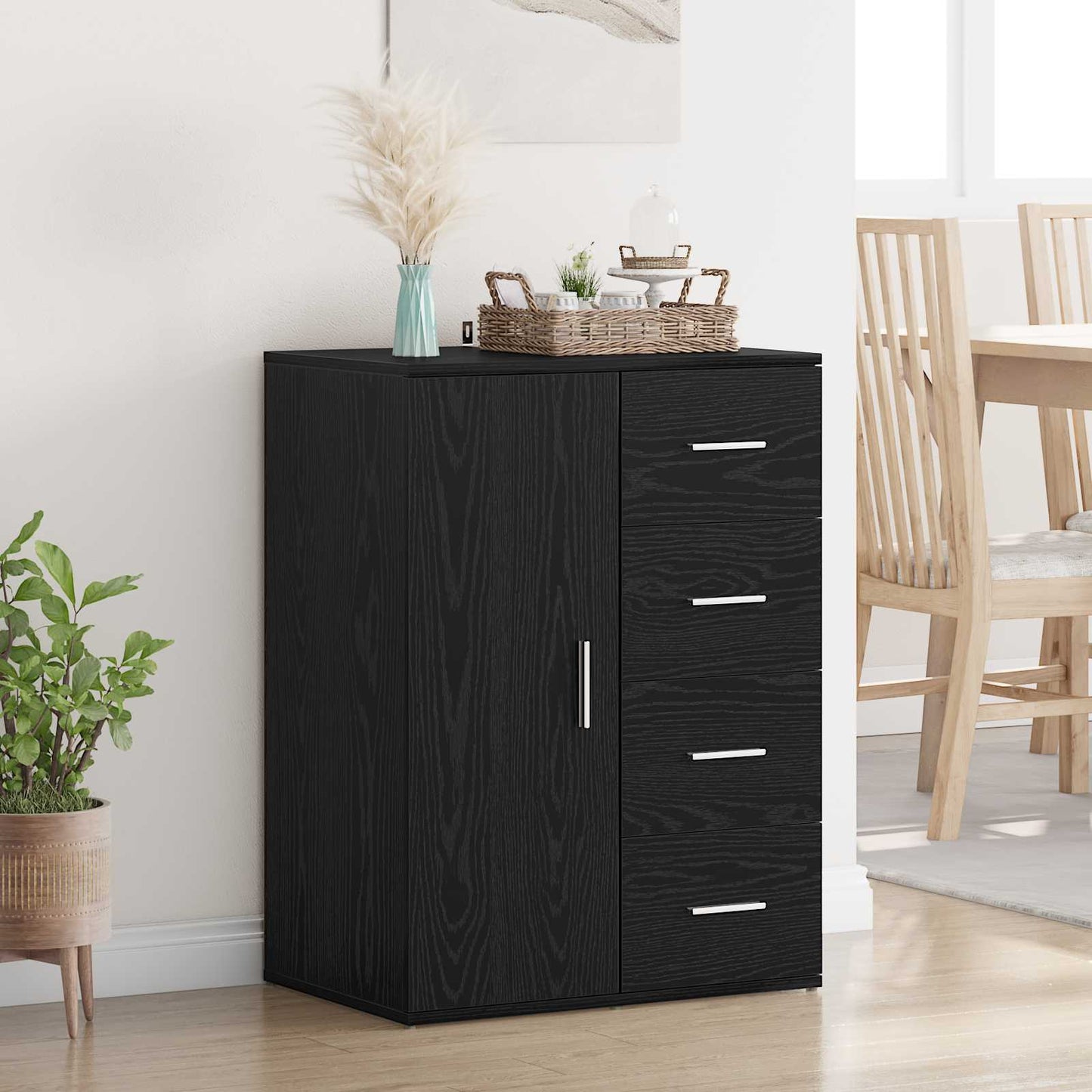 Sideboard with Drawer Black Oak 59 x 39 x 80 cm Engineered Wood