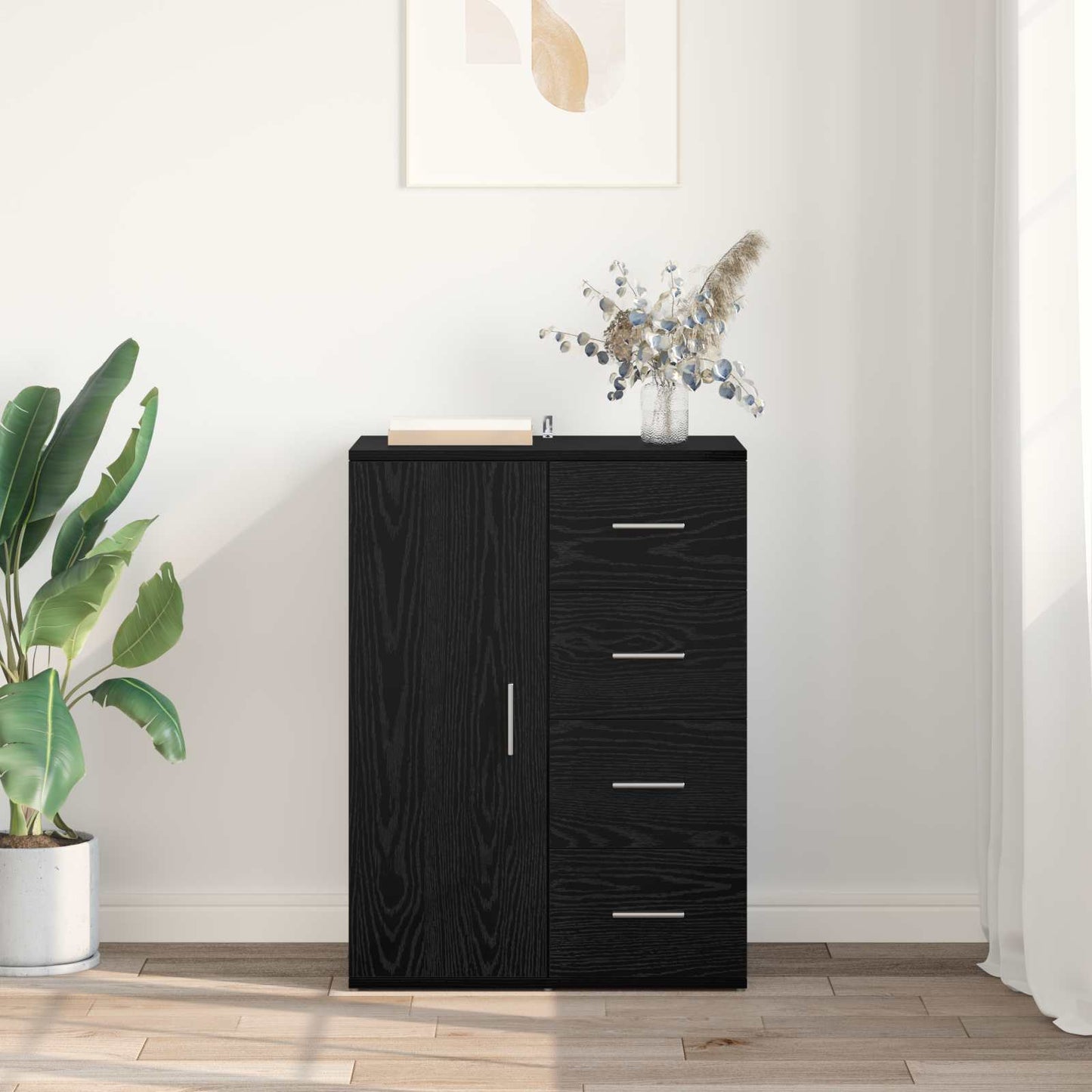 Sideboard with Drawer Black Oak 59 x 39 x 80 cm Engineered Wood