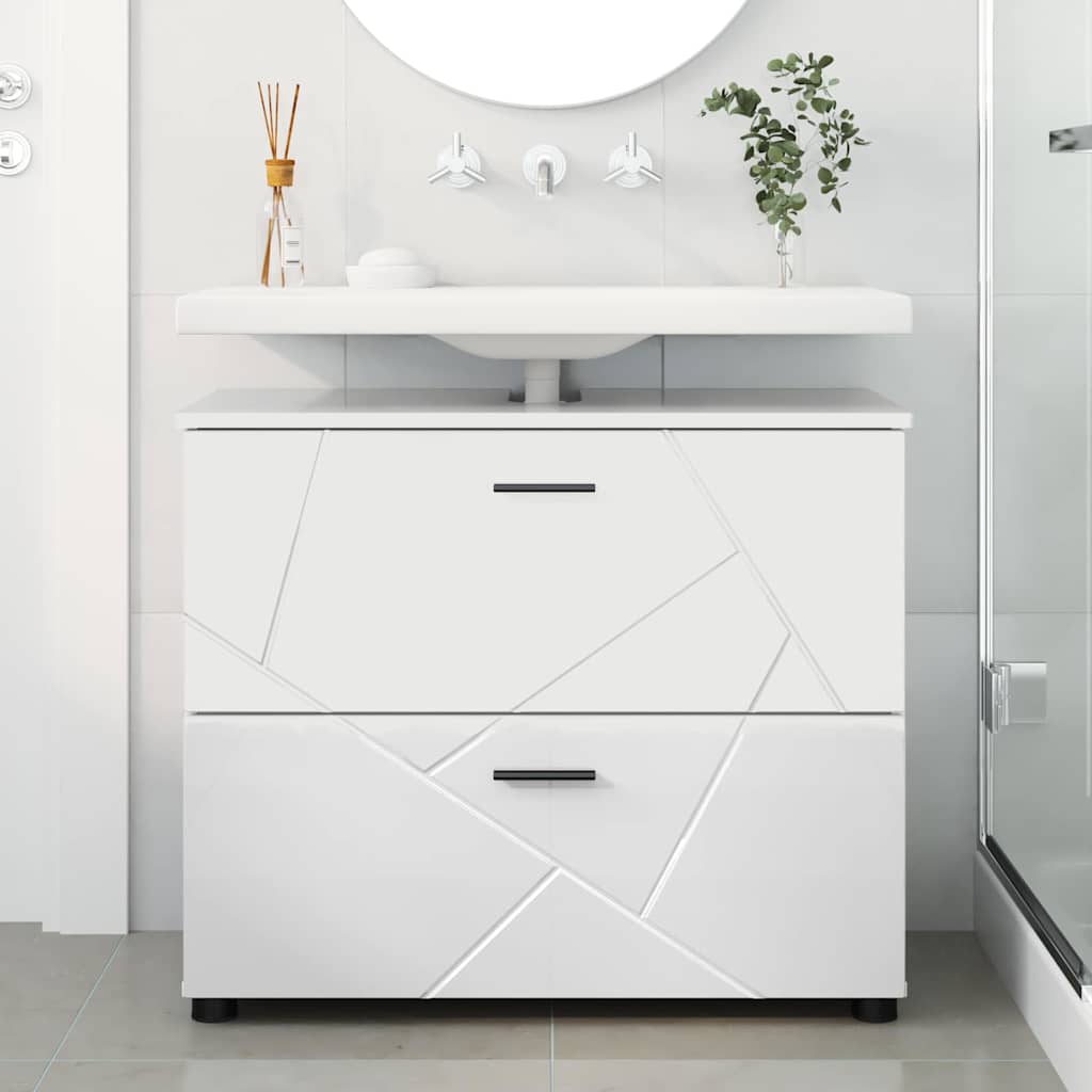 Bathroom Cabinet with Drawer High Gloss White 76.5 x 35 x 64 cm