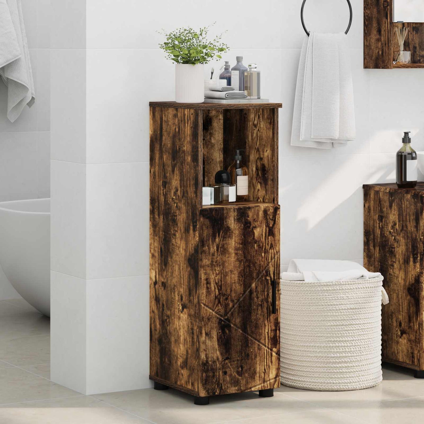Bathroom Cabinet with Storage Smoked Oak 30 x 35 x 95 cm