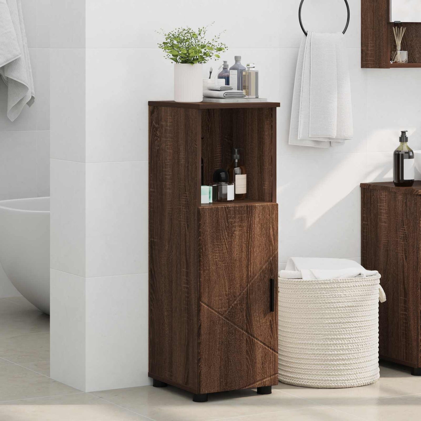 Bathroom Cabinet with Storage Brown Oak 30 x 35 x 95 cm