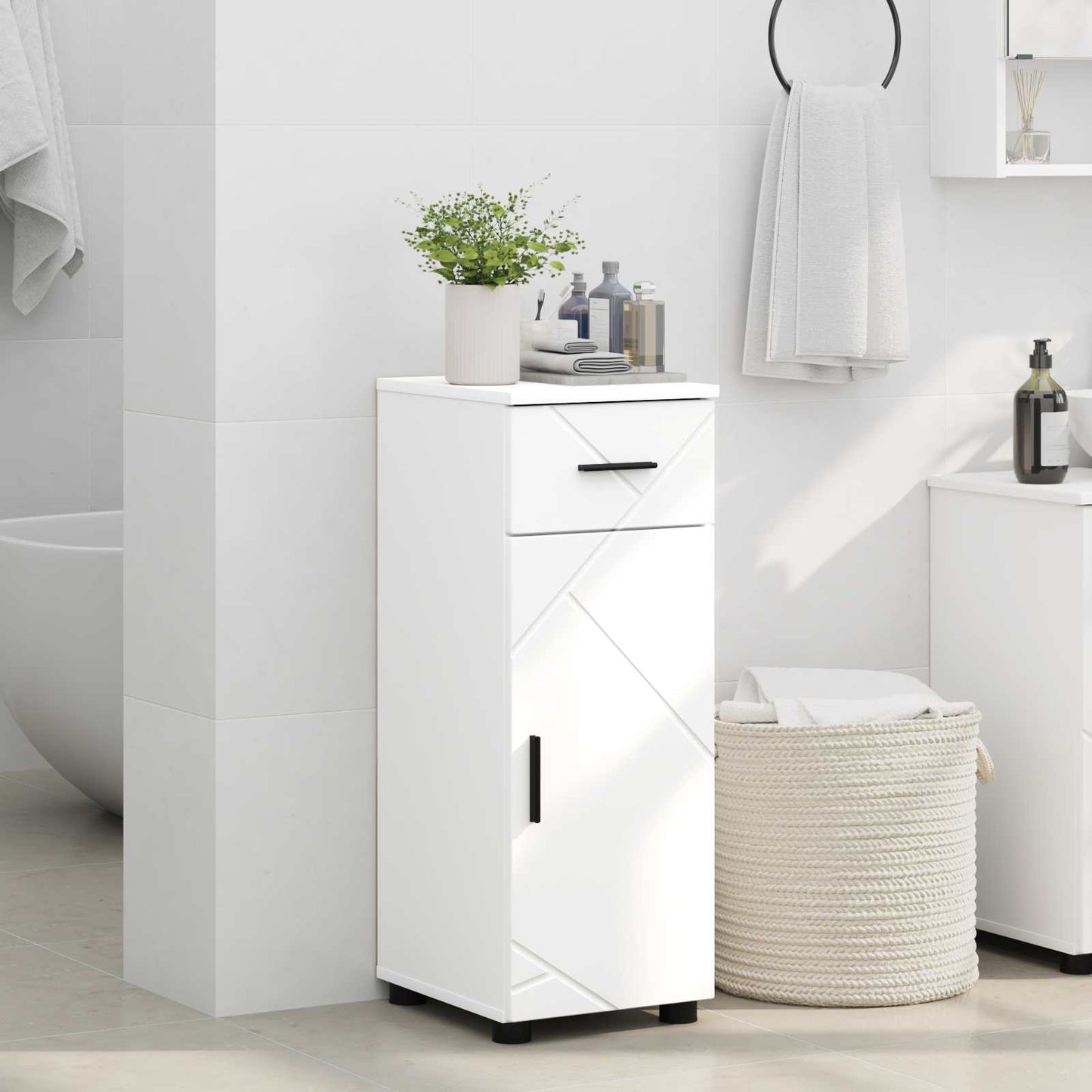 Bathroom Cabinet with Drawer High Gloss White 30 x 35 x 80 cm