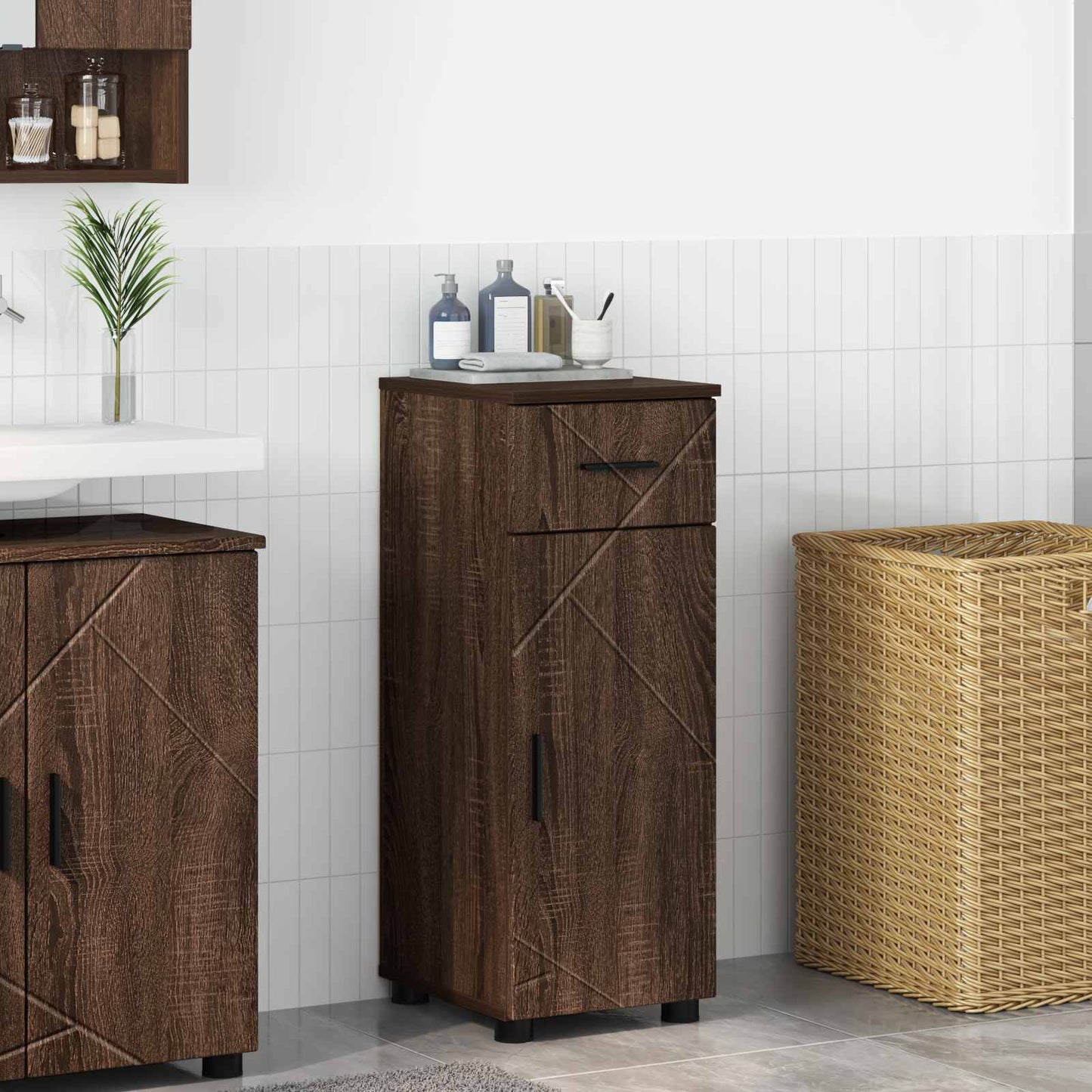 Bathroom Cabinet with Drawer Brown Oak 30 x 35 x 80 cm