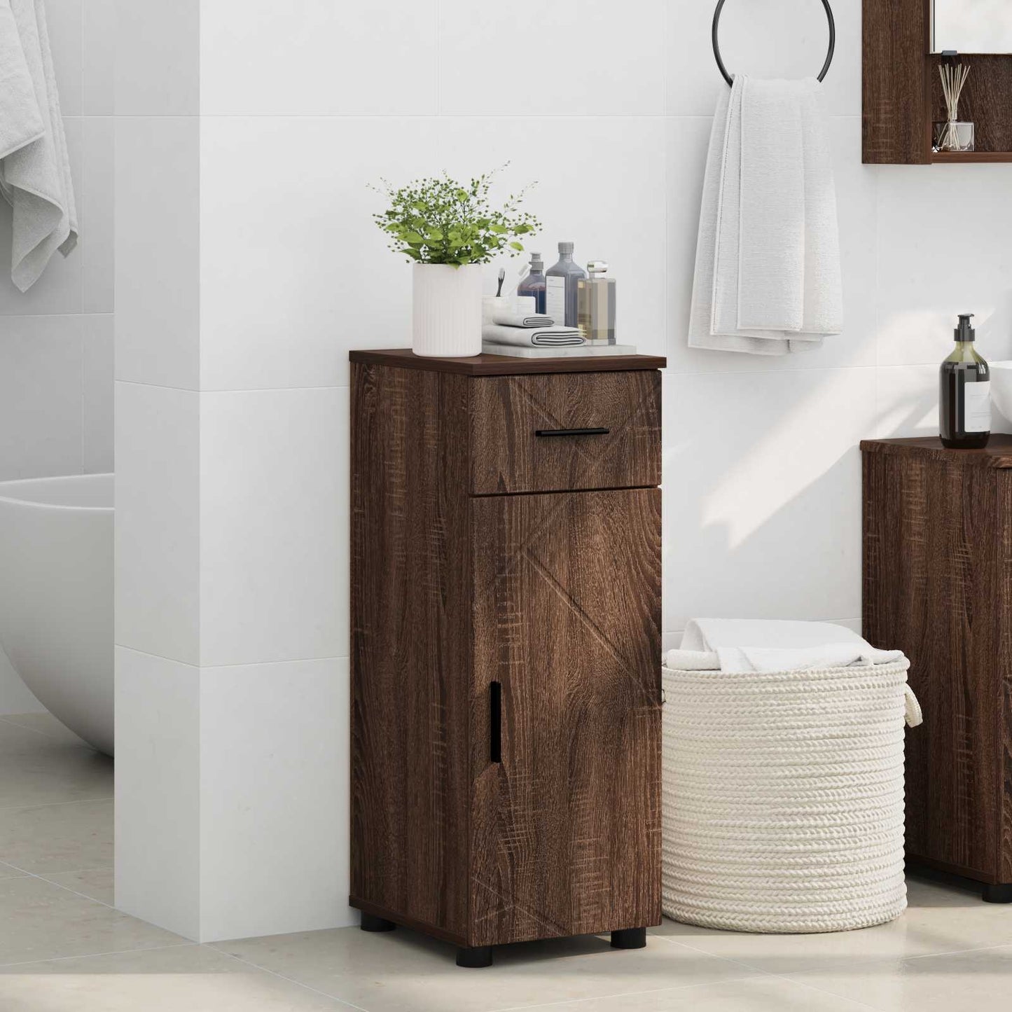 Bathroom Cabinet with Drawer Brown Oak 30 x 35 x 80 cm