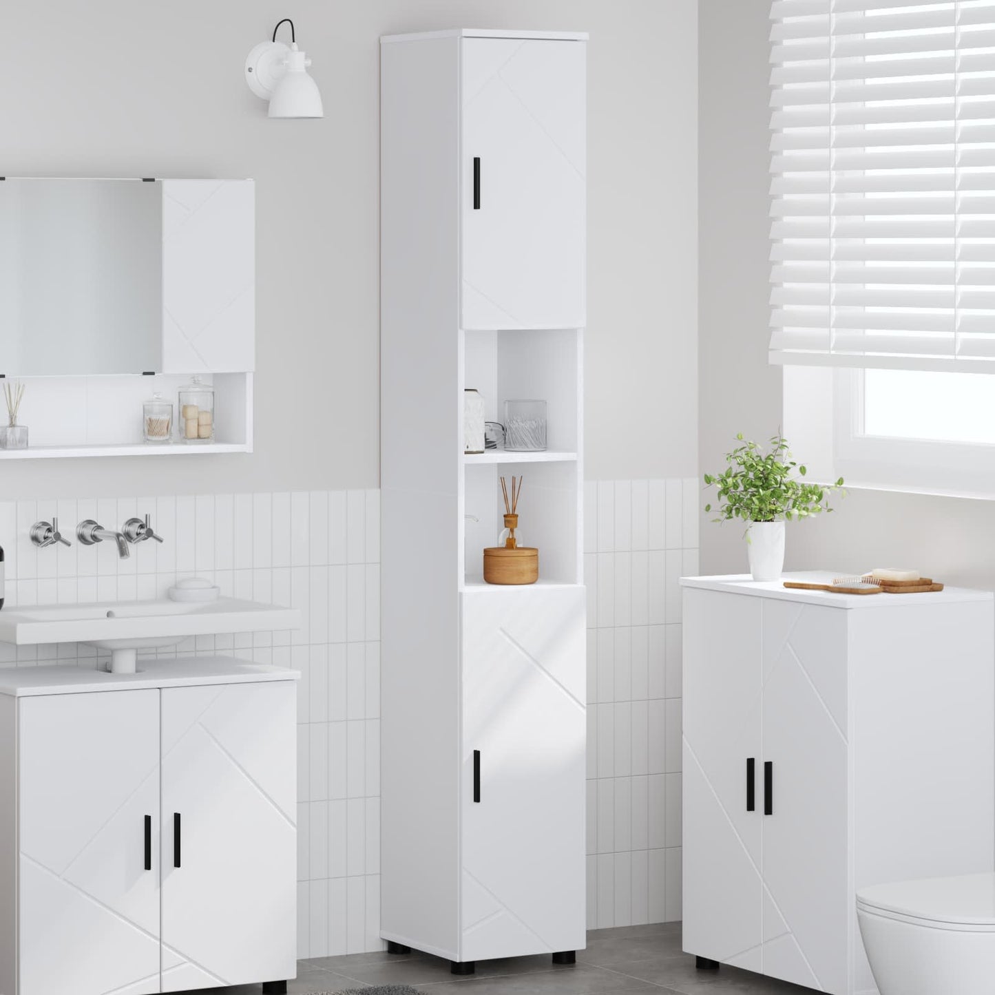 Bathroom Cabinet White 30 x 35 x 192 cm Engineered wood, Metal