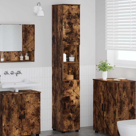 Bathroom Cabinet Smoked Oak 30 x 35 x 192 cm