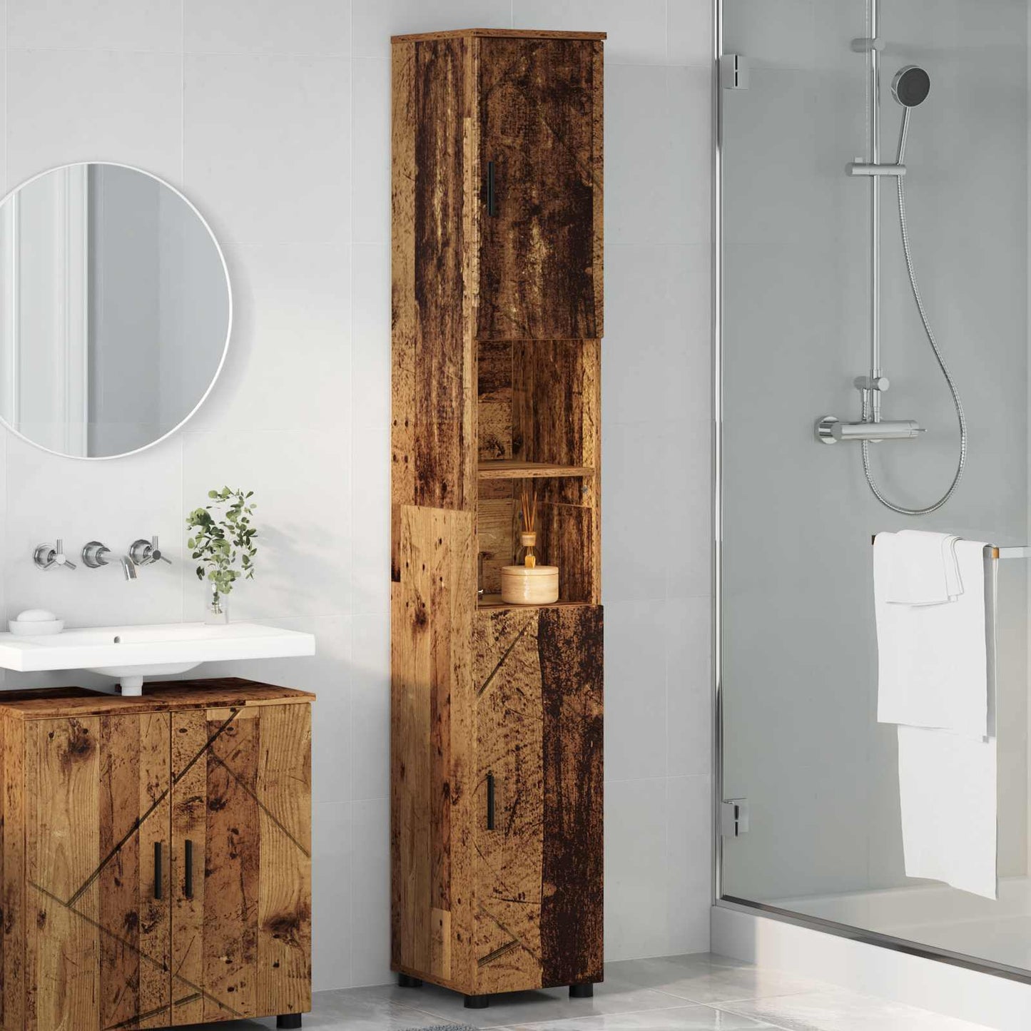 Bathroom Cabinet Old Wood 30 x 35 x 192 cm
