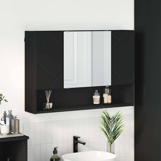 Mirror Cabinet with Door Black 80 x 17 x 55 cm Engineered Wood