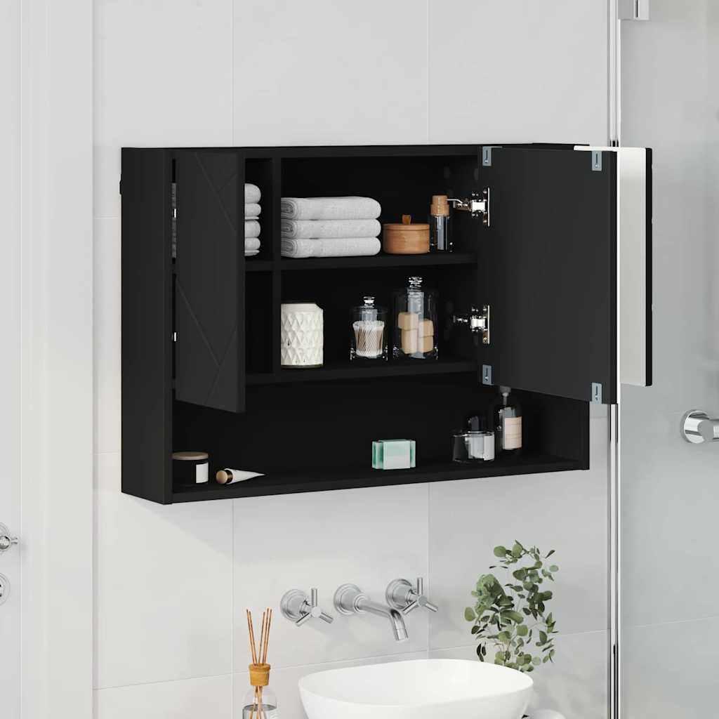 Mirror Cabinet with Door Black 80 x 17 x 55 cm Engineered Wood