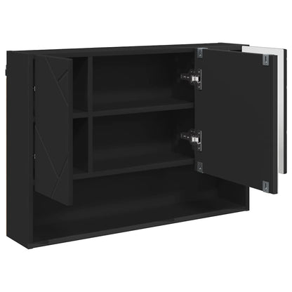 Mirror Cabinet with Door Black 80 x 17 x 55 cm Engineered Wood
