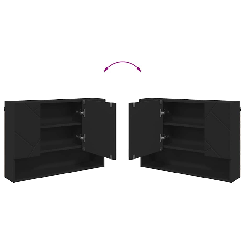 Mirror Cabinet with Door Black 80 x 17 x 55 cm Engineered Wood