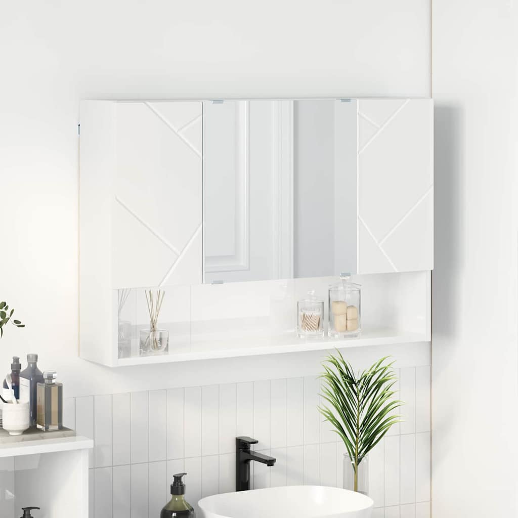 Mirror Cabinet High Gloss White 80 x 17 x 55 cm Engineered Wood