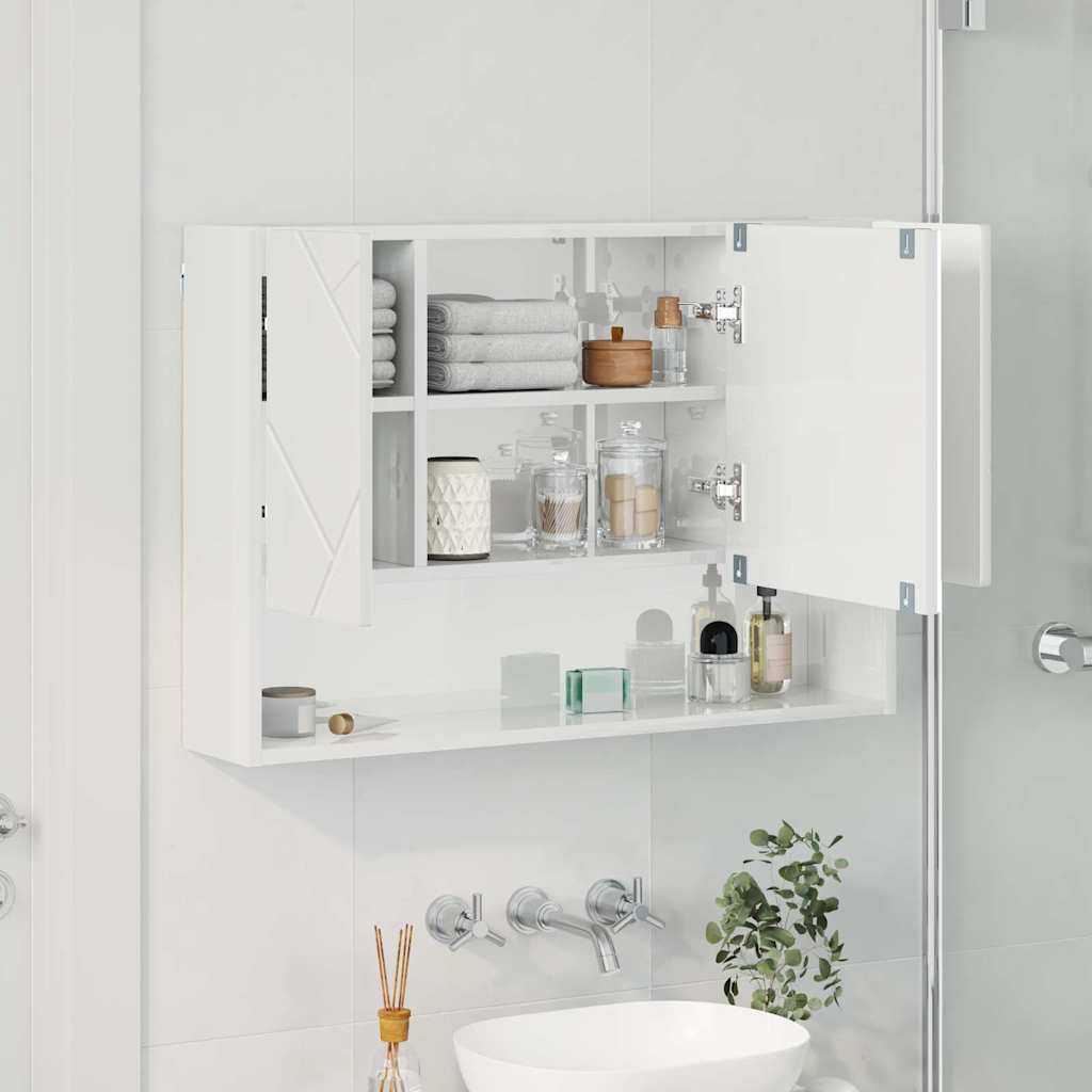 Mirror Cabinet High Gloss White 80 x 17 x 55 cm Engineered Wood