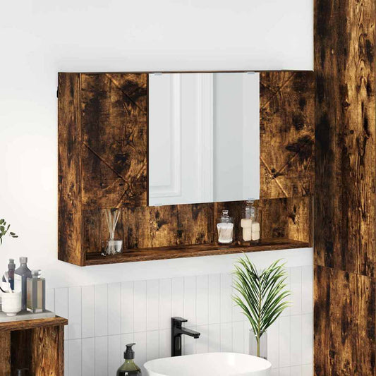 Mirror Cabinet Smoked Oak 80 x 17 x 55 cm Engineered Wood