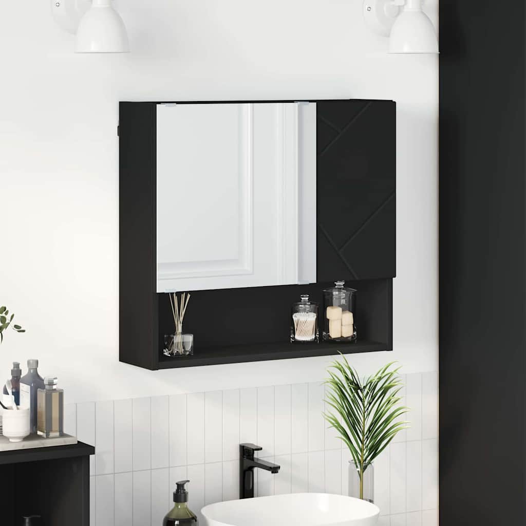 Mirror Cabinet with Door Black 59 x 17 x 55 cm Engineered Wood