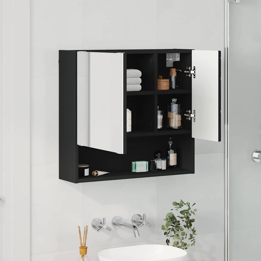 Mirror Cabinet with Door Black 59 x 17 x 55 cm Engineered Wood