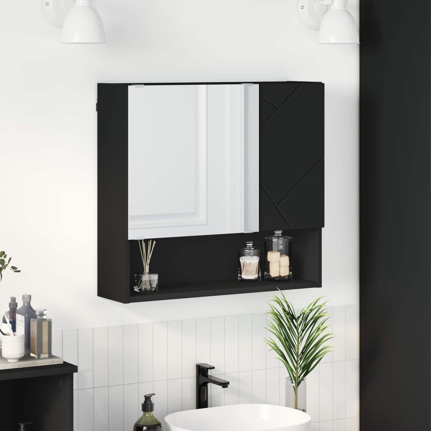 Mirror Cabinet Black 59 x 17 x 55 cm Engineered Wood