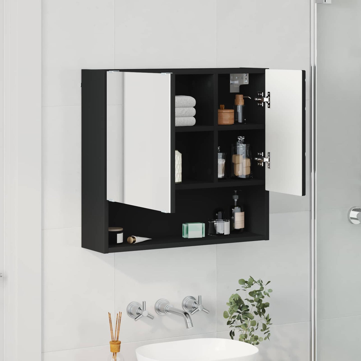 Mirror Cabinet Black 59 x 17 x 55 cm Engineered Wood