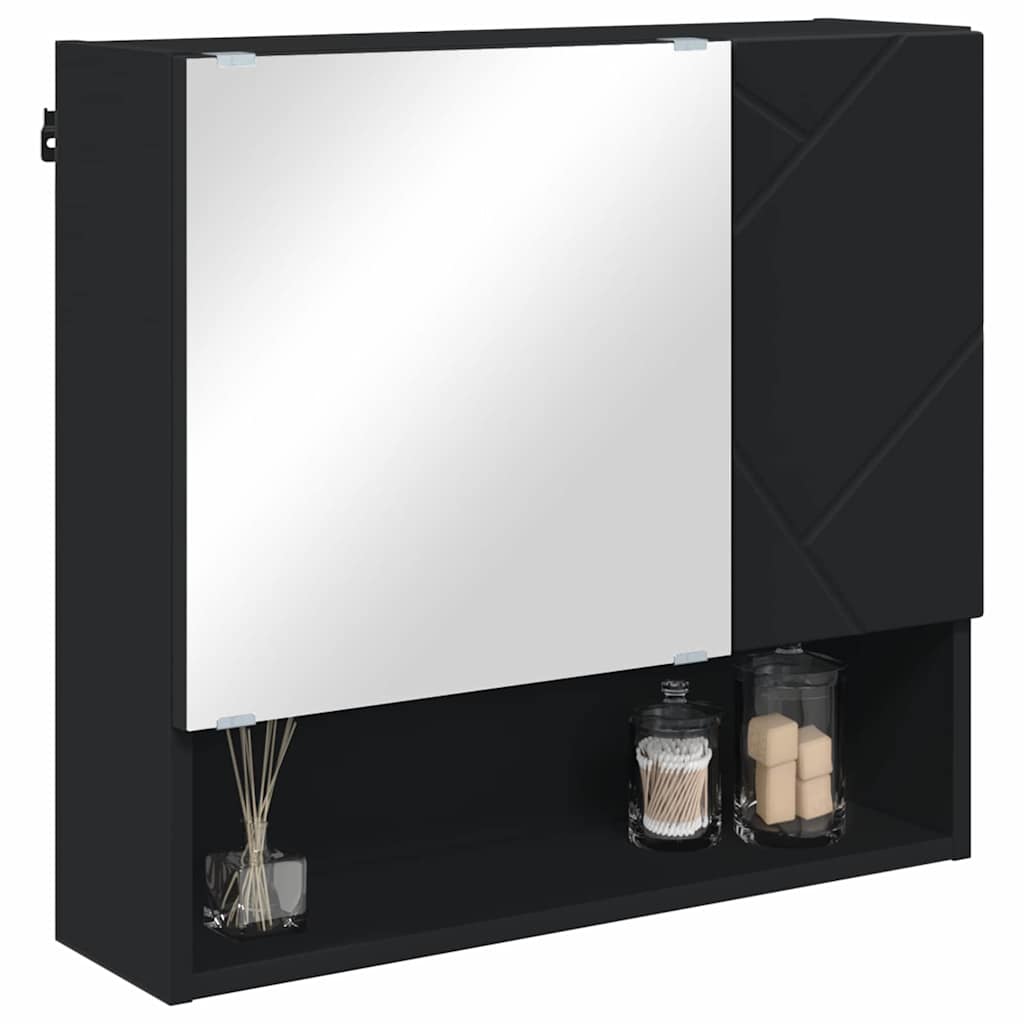 Mirror Cabinet with Door Black 59 x 17 x 55 cm Engineered Wood