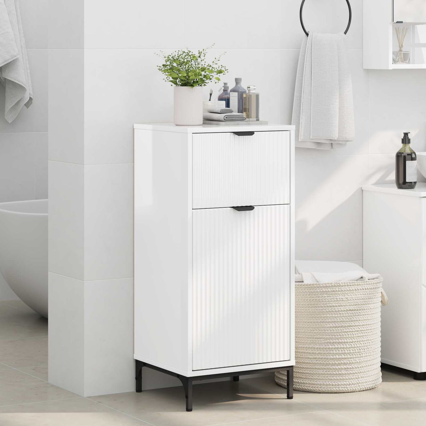 Bathroom Cabinet with Drawer High Gloss White 39.5 x 36 x 88 cm