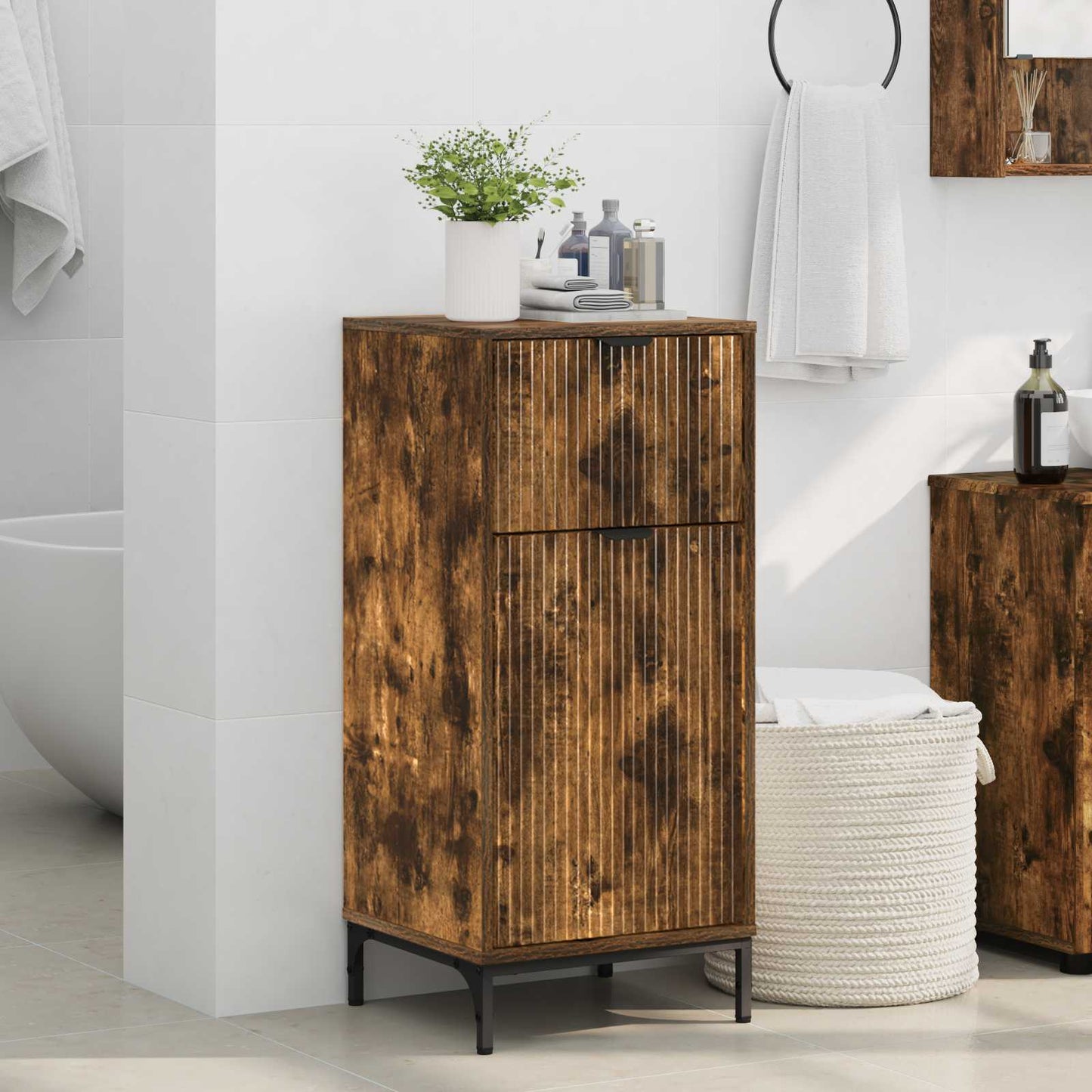 Bathroom Cabinet with Drawer Smoked Oak 39.5 x 36 x 88 cm