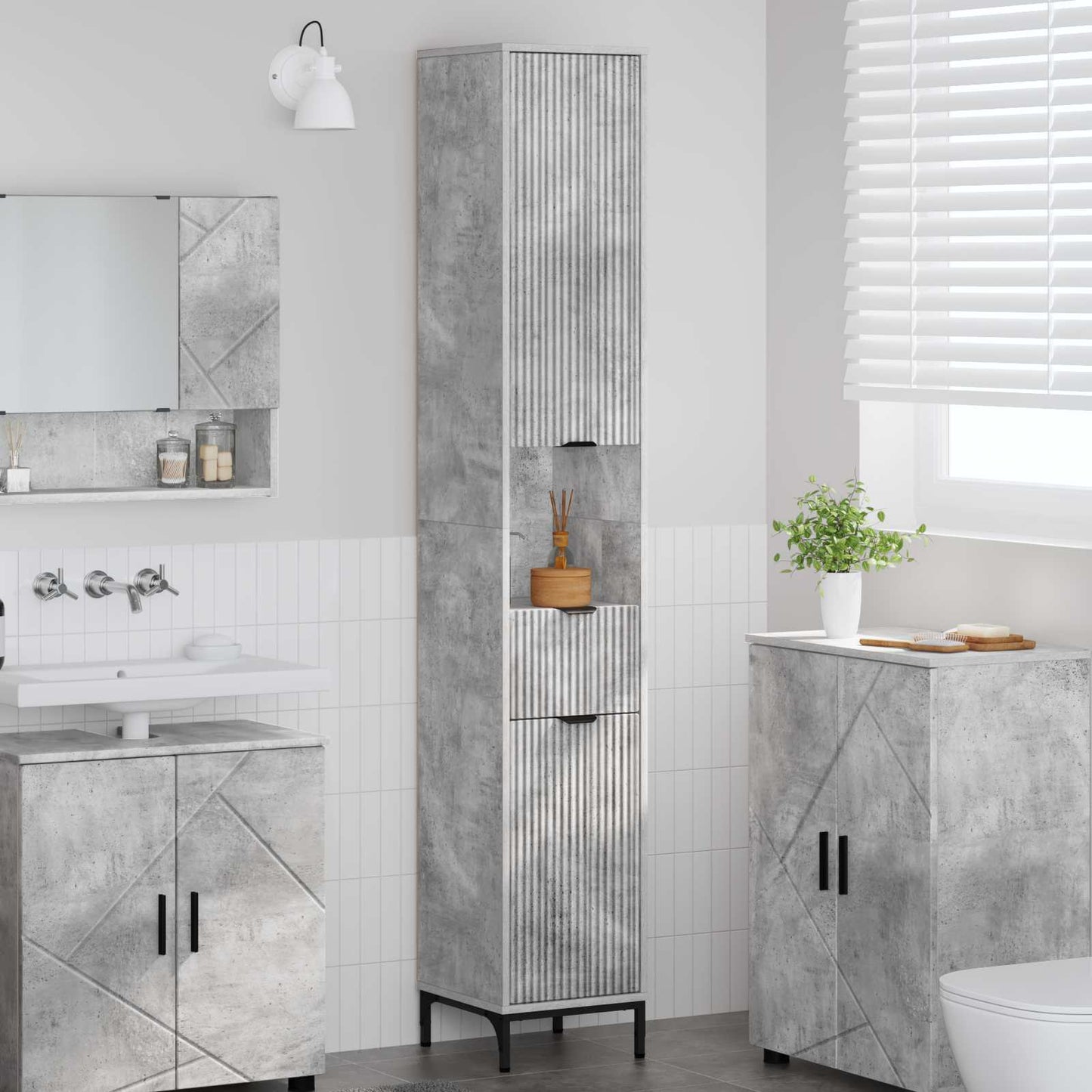Bathroom Cabinet with Drawer Concrete Grey 31.5 x 33 x 190 cm