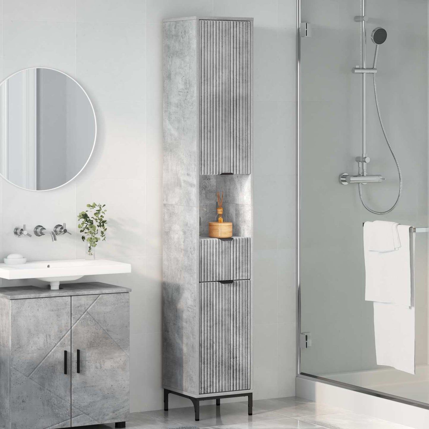 Bathroom Cabinet with Drawer Concrete Grey 31.5 x 33 x 190 cm