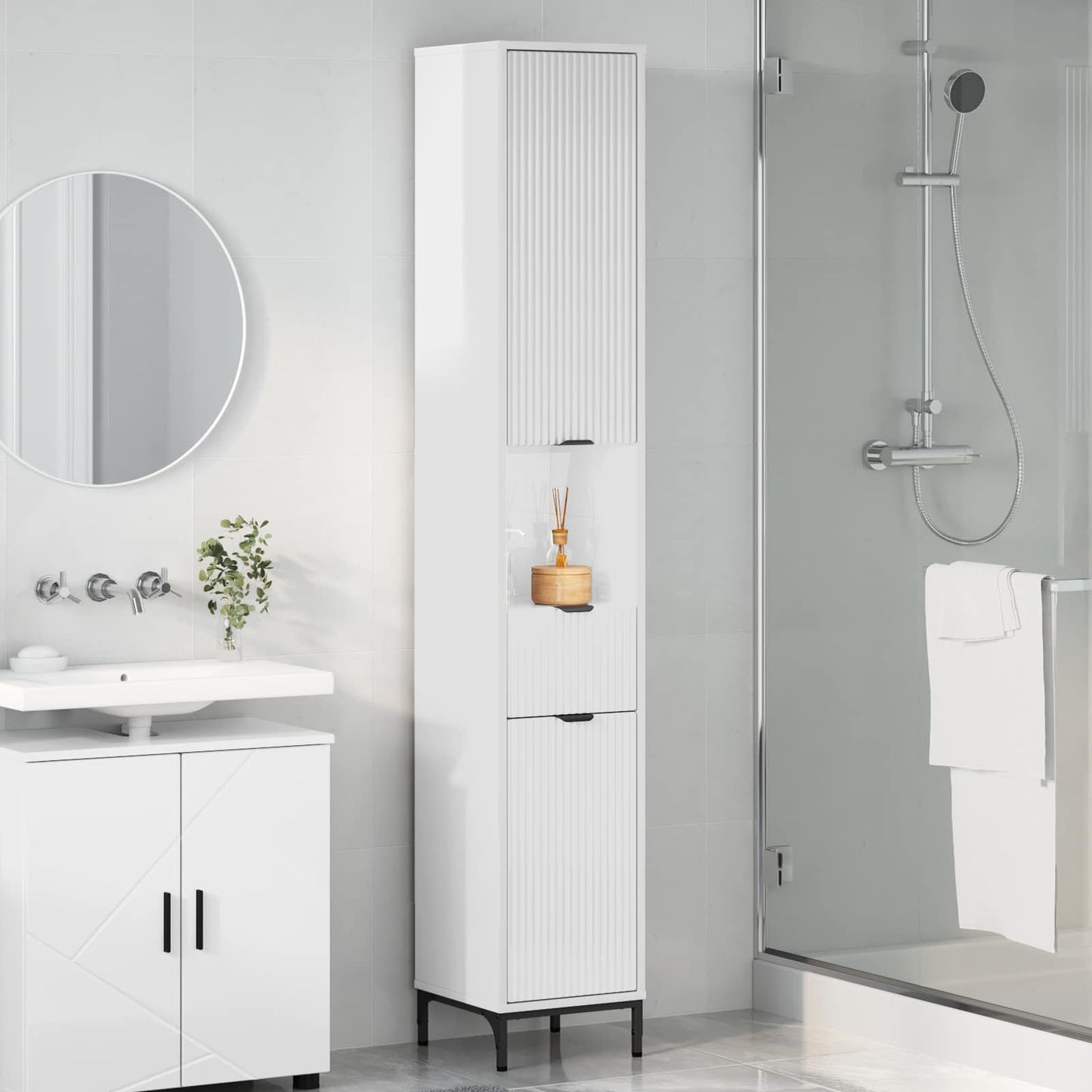 Bathroom Cabinet with Door High Gloss White 31.5 x 33 x 190 cm