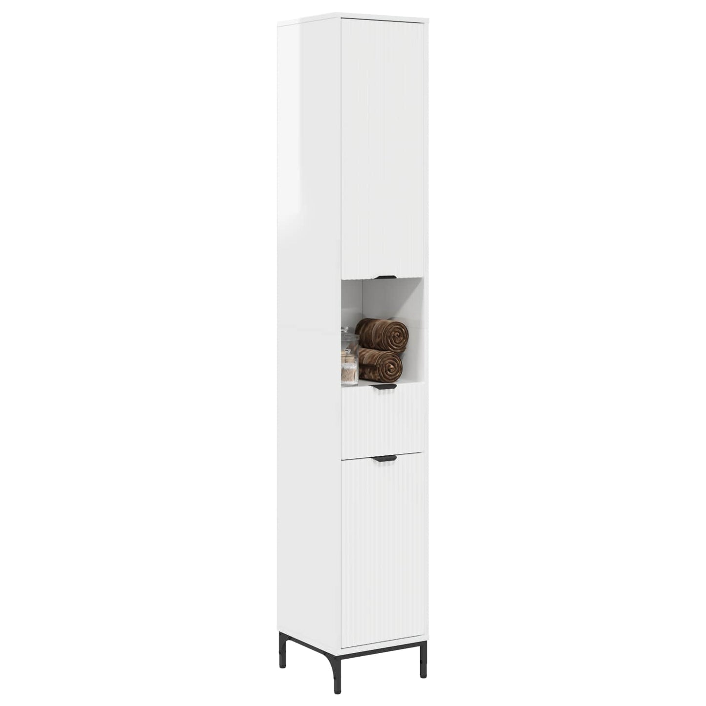 Bathroom Cabinet with Door High Gloss White 31.5 x 33 x 190 cm