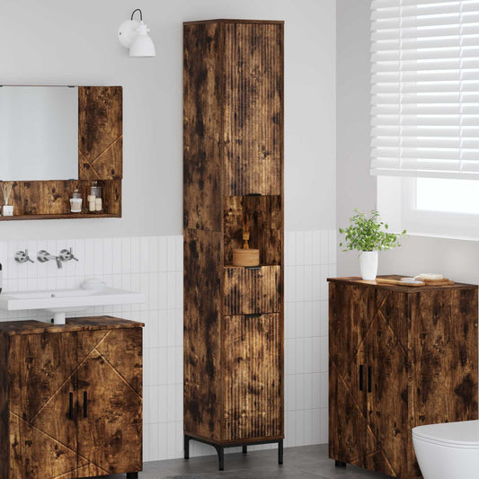 Bathroom Cabinet Smoked Oak 31.5 x 33 x 190 cm