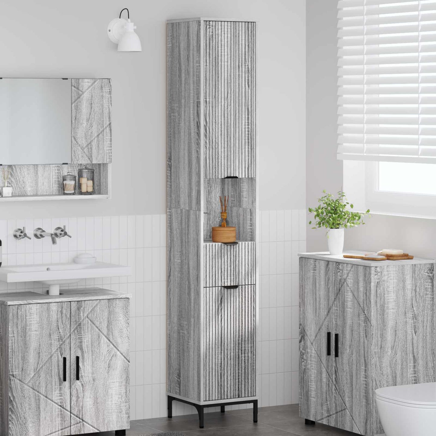 Bathroom Cabinet with Drawer Grey Sonoma 31.5 x 33 x 190 cm